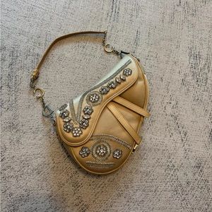 Dior Saddle Mini Silk beige with crystals embellishment